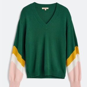 Colorful Green V-Neck Women's Sweater